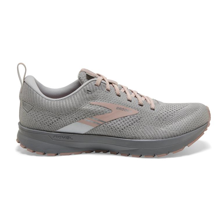 Brooks REVEL 5 Performance Road Running Shoes Womens Outlet - Oyster/Lotus/Metallic Silver (MOF46352